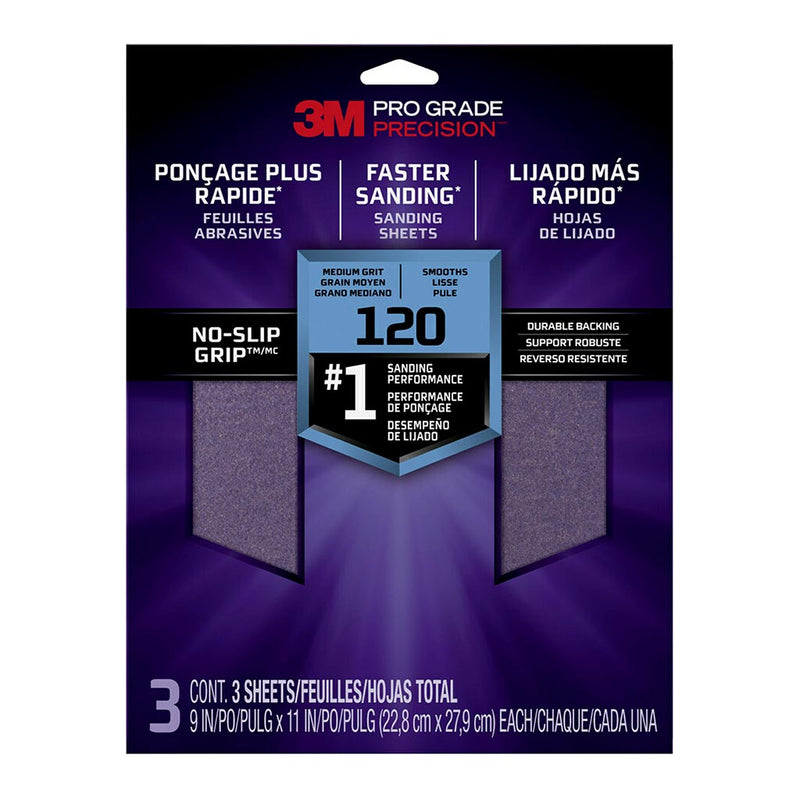 3M Pro Grade Precision Grit Sanding Sheet Pack of 3