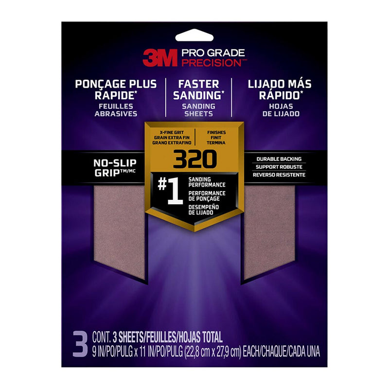 3M Pro Grade Precision Grit Sanding Sheets Pack of 3