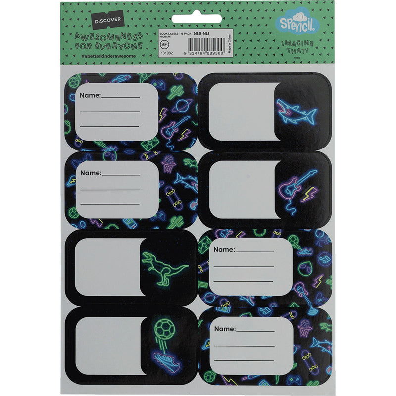 Spencil Neon Life Name & Subject Labels Pack of 16