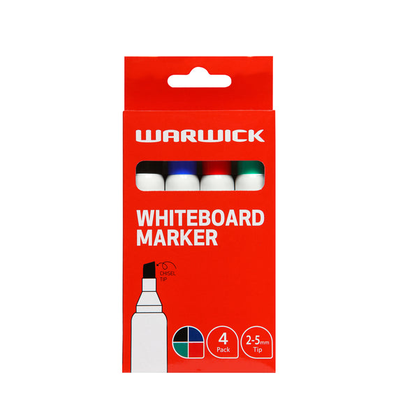 Warwick Chisel Tip Assorted Whiteboard Markers Pack of 4
