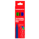Warwick Tri Barrel 1.0mm Medium Blue Red Green Ballpoint Pens Pack of 3
