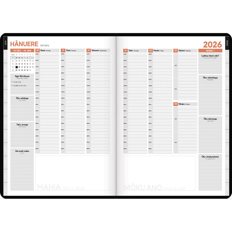 Tuhi A43 Week to View Premium Mahere a Wiki Black & Gold 2026 Diary