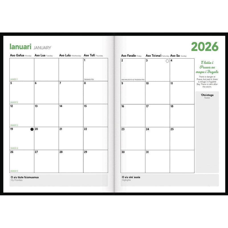 Tuhi B51 Day Per Page Samoan Green 2026 Diary