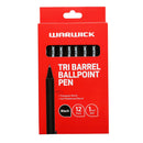 Warwick Black Medium Tri Barrel Ballpoint Pens 1.0MM Box of 12