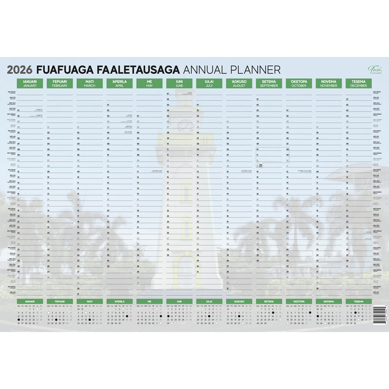 Tuhi Double Sided A2 Unlaminated Samoan 2026 Wall Planner