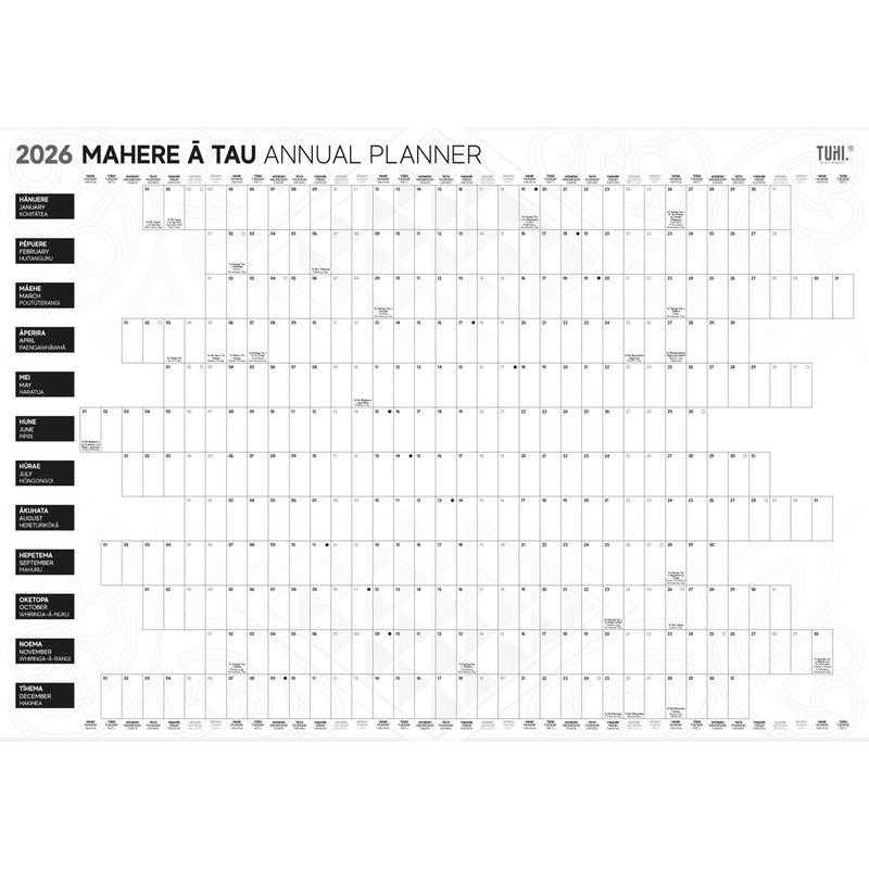 Tuhi Double Sided 990 X 700MM Unlaminated Maori 2026 Wall Planner