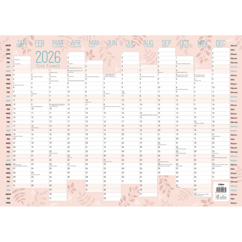 Collins A3 Designer Wall Planner Unlaminated Even Year