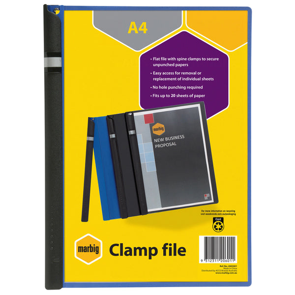 Marbig A4 Blue Spine Clamp File