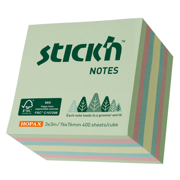 Stick'n FSC Cube 76x76mm 400 sheets Assorted Pastel