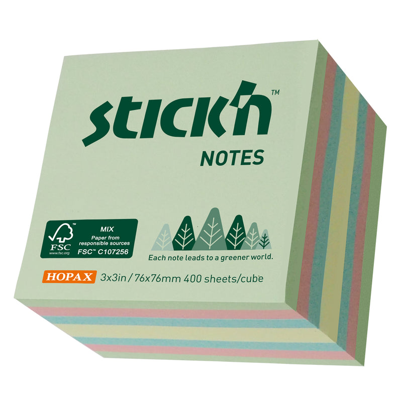 Stick'n FSC Cube 76x76mm 400 sheets Assorted Pastel