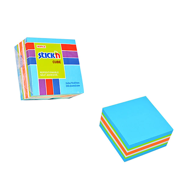 Stick'n 51x51mm 250 Sheets Neon & Pastel Mix Note Cubes#Colour_BLUE FRONT