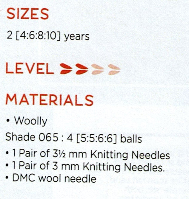 DMC Woolly Merino Pattern Leaflet - Elise Kids Round Neck Sweater
