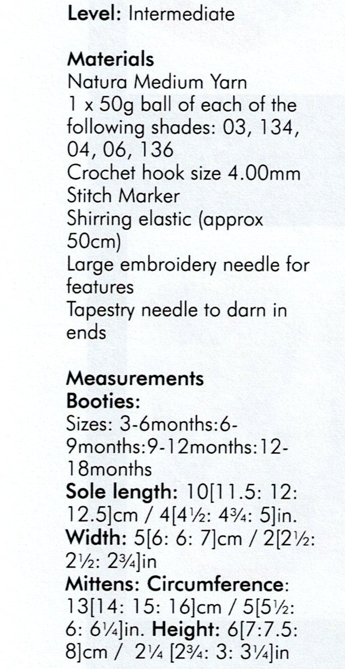 DMC Natura Medium Crochet Pattern Leaflet - Bunny Mittens and Booties