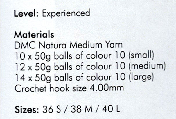 DMC Natura Medium Crochet Pattern Leaflet - Womens Long Sleeve Top
