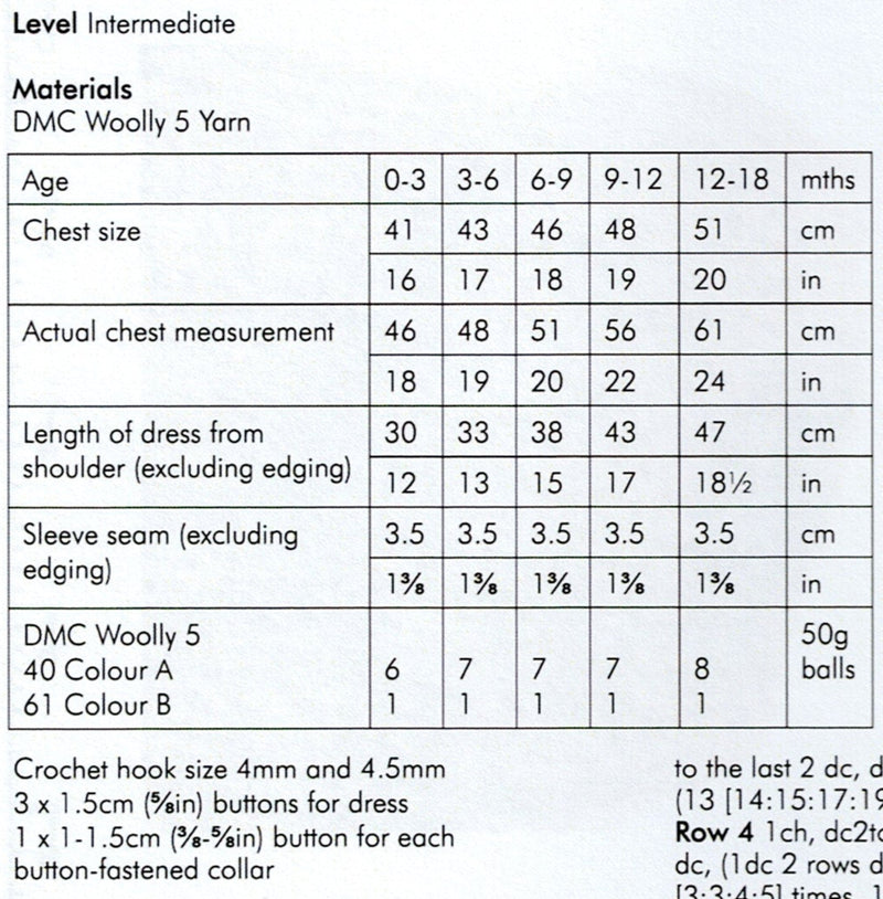 DMC Woolly 5 Crochet Pattern Leaflet - Girls Rosie Ruche Dress