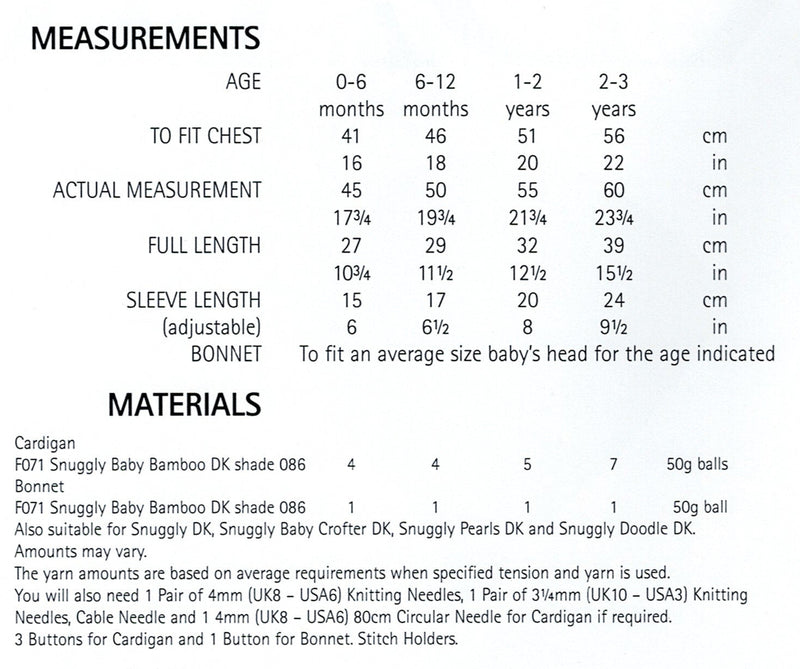 DMC Angel Bamboo Pattern Leaflet - Girls Cardigan & Bonnet