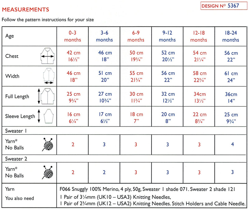 DMC 100% Baby Merino Pattern Leaflet - Boys Cable Sweater