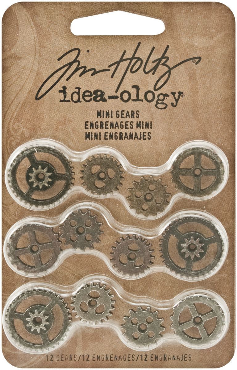 Tim Holtz Idea-Ology Metal Mini Gears .5" To .75" Antique Nickel, Brass & Copper 12 Pieces