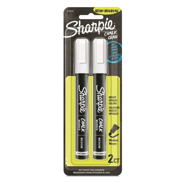 Sharpie Chalk Wet Erase, Medium Tip, White Markers Set of 2