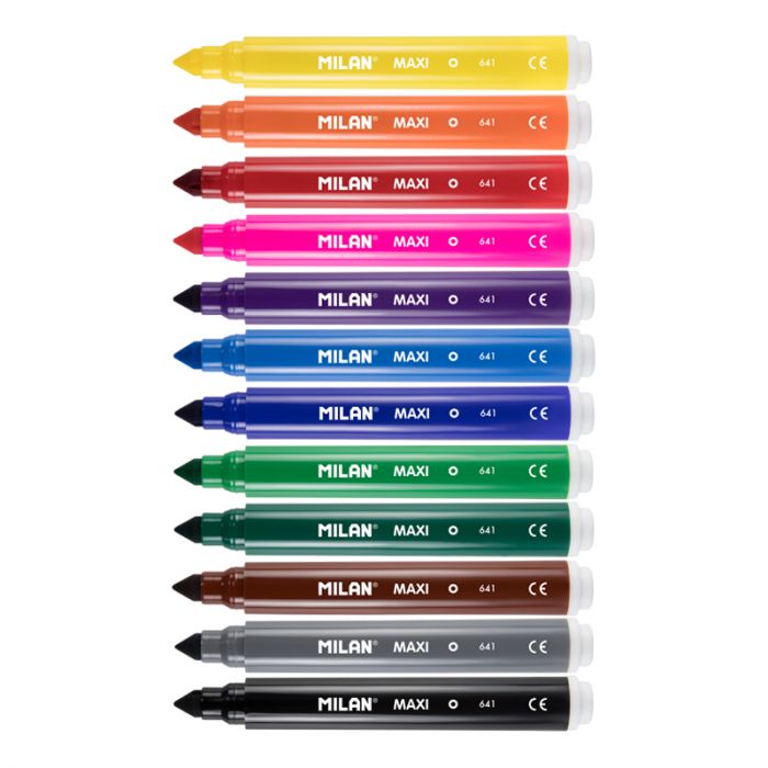 Milan Markers Conic Tip Maxi Pack Of 12 Assorted Colours