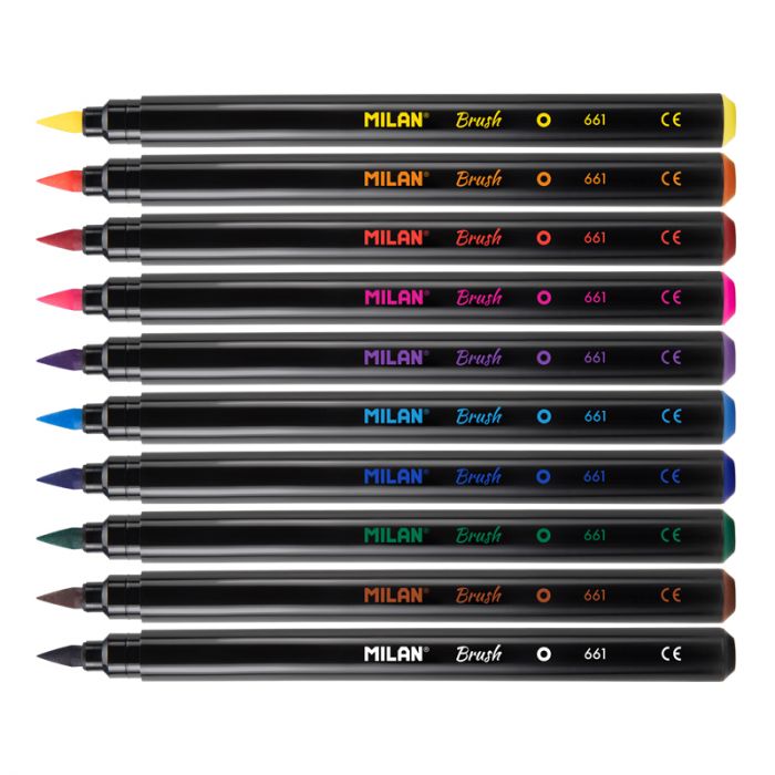 Milan Markers Waterbased Brush Tip Pens 10 Pack Assorted Colours