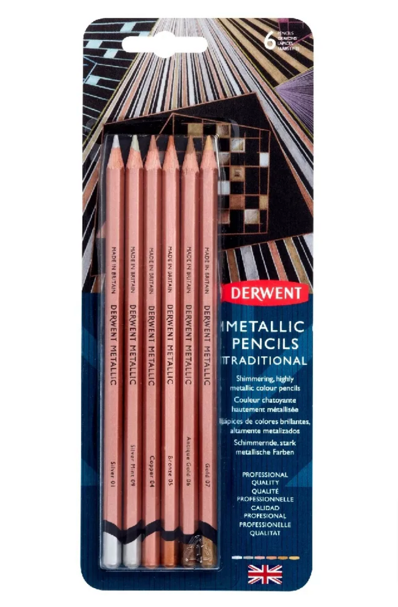 Derwent Metallic Pencils Non Soluble Blister - Pack Of 6