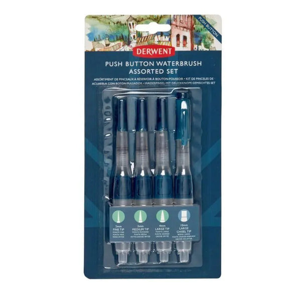 Derwent Push Button Waterbrushes Set of 4