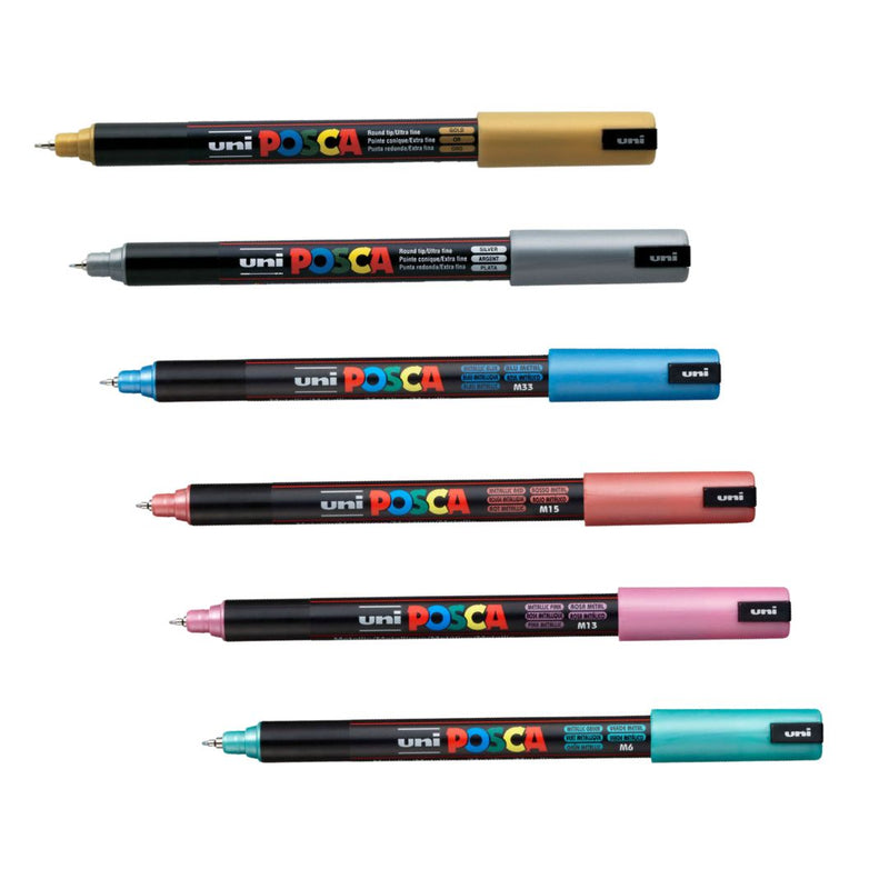 Uni Posca Markers PC-1MR 0.7mm Ultra-fine Pin Tip - Set of 12 Metallics