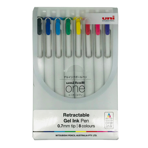 Uni One 0.7mm Gel Ink Rollerball Pens Assorted Pack of 8