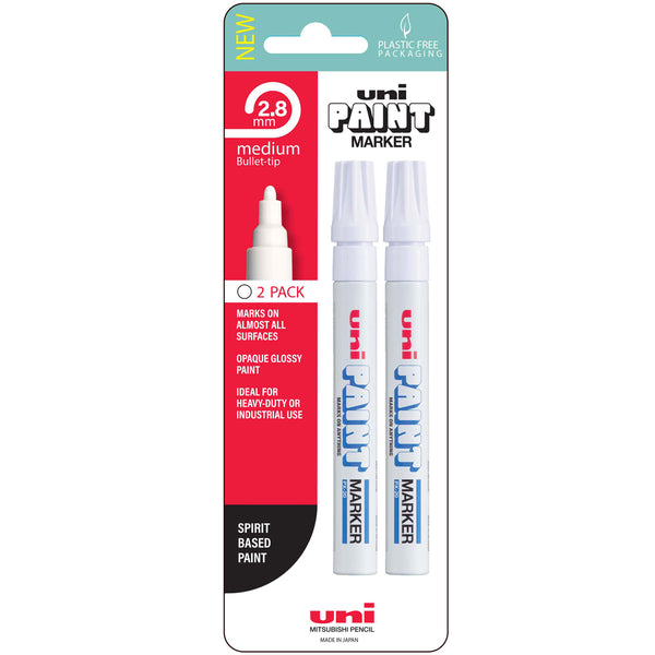 Uni 2.8mm Bullet Tip White Paint Markers Pack of 2