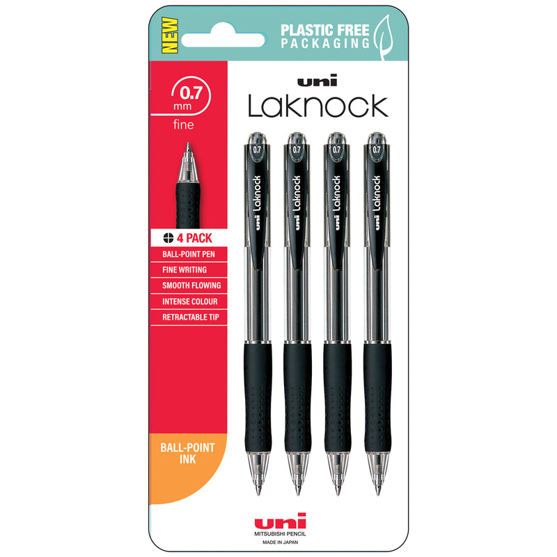 Uni Laknock 0.7mm Fine Retractable Pens Pack of 4