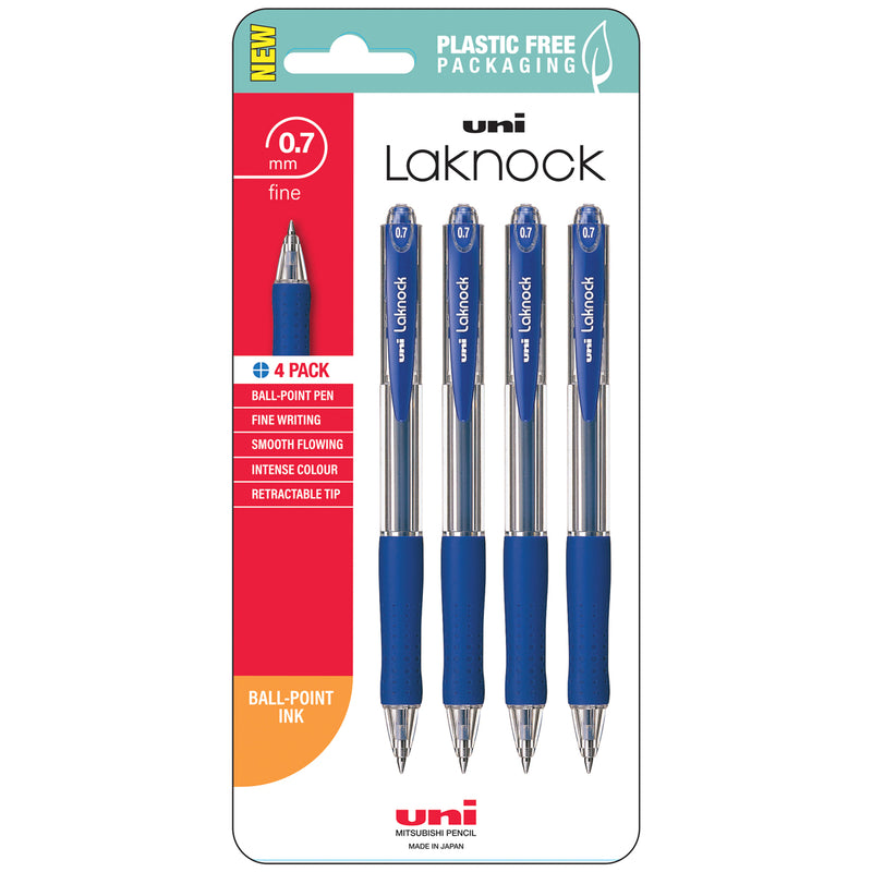 Uni Laknock 0.7mm Fine Retractable Pens Pack of 4