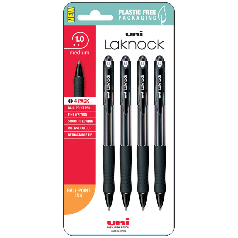 Uni Laknock 1.0mm Medium Retractable Pens Pack of 4