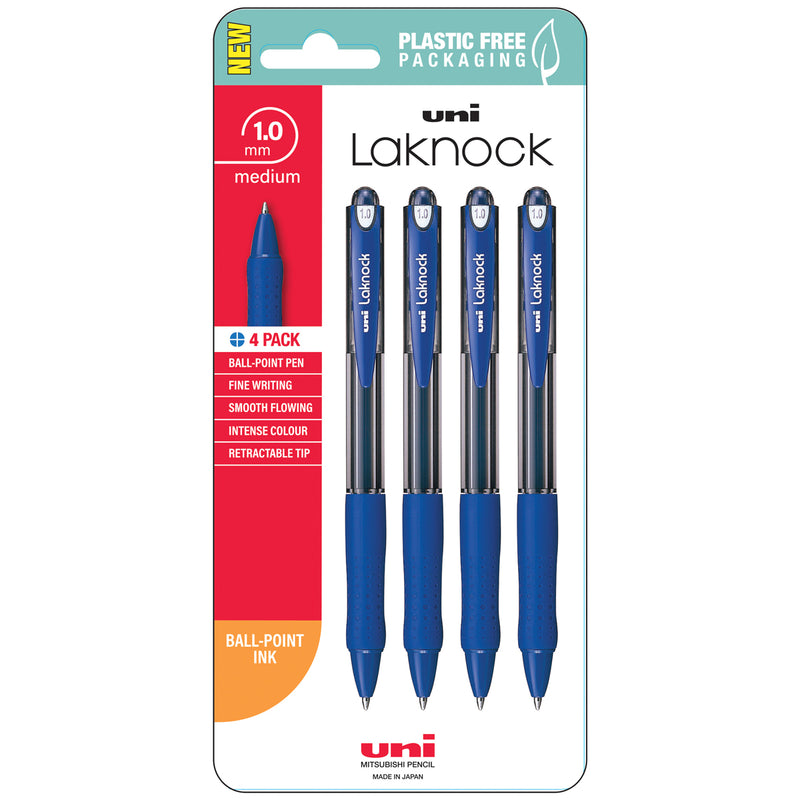 Uni Laknock 1.0mm Medium Retractable Pens Pack of 4