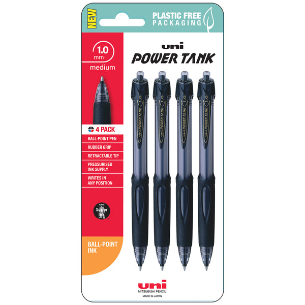 Uni PowerTank 1.0mm Retractable Pens Pack of 4#Colour_BLACK