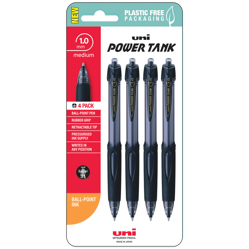 Uni PowerTank 1.0mm Retractable Pens Pack of 4