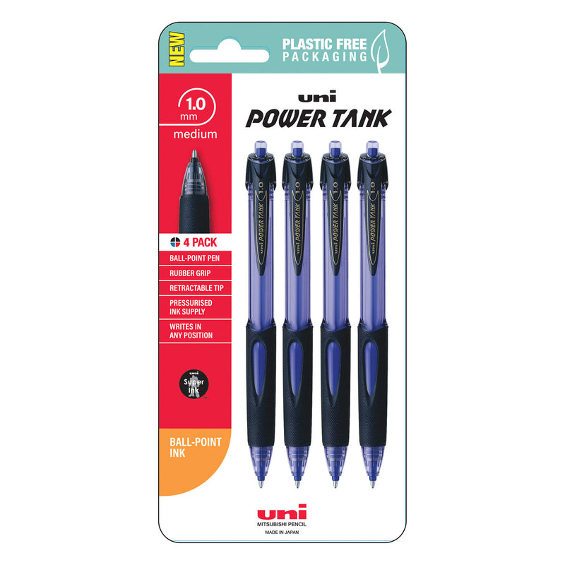 Uni PowerTank 1.0mm Retractable Pens Pack of 4