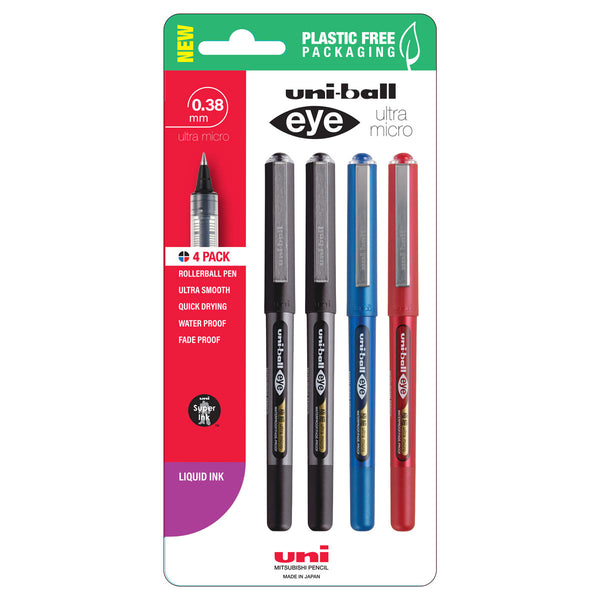 Uni Eye 0.38mm Ultra Micro Capped Assorted Pens Pack of 4