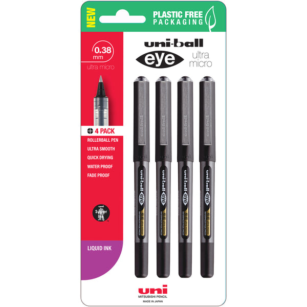 Uni Eye 0.38mm Ultra Micro Capped Pens Pack of 4#Colour_BLACK