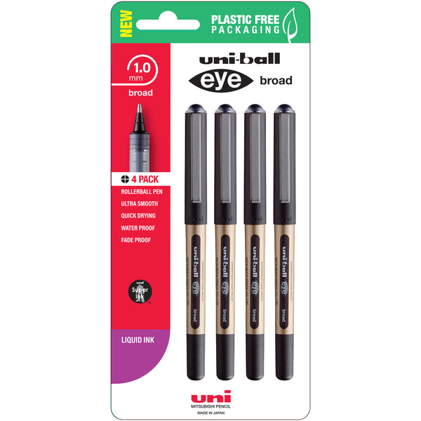 Uni Eye 1.0mm Broad Capped Pens Pack of 4#Colour_BLACK