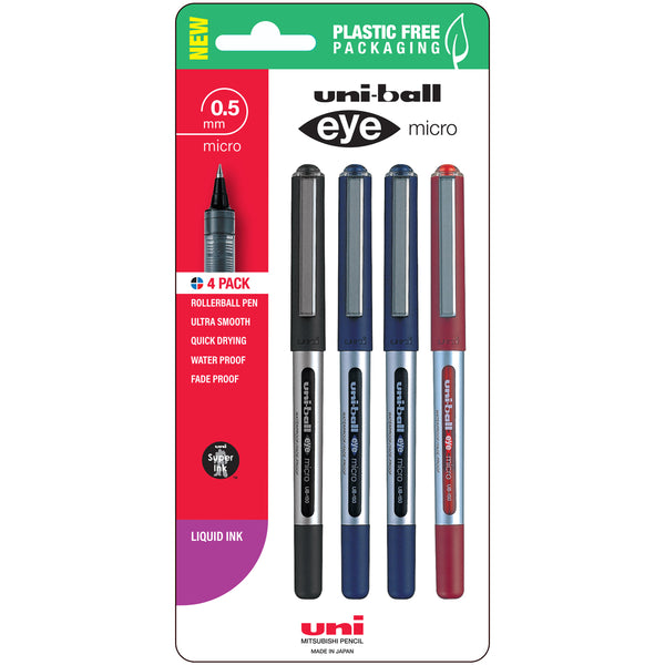 Uni Eye 0.5mm Micro Capped Assorted Pens Pack of 4