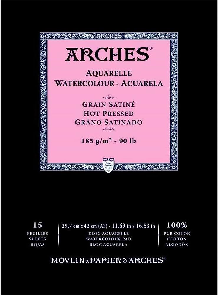 Arches Watercolour Natural White Pad 185gsm Hot Pressed 15 Sheet