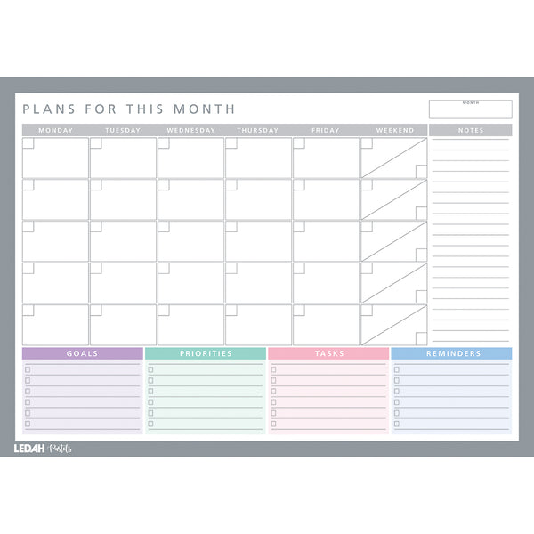 Ledah Pastels Monthly Desk Planner 20 Sheets Undated#Size_A3