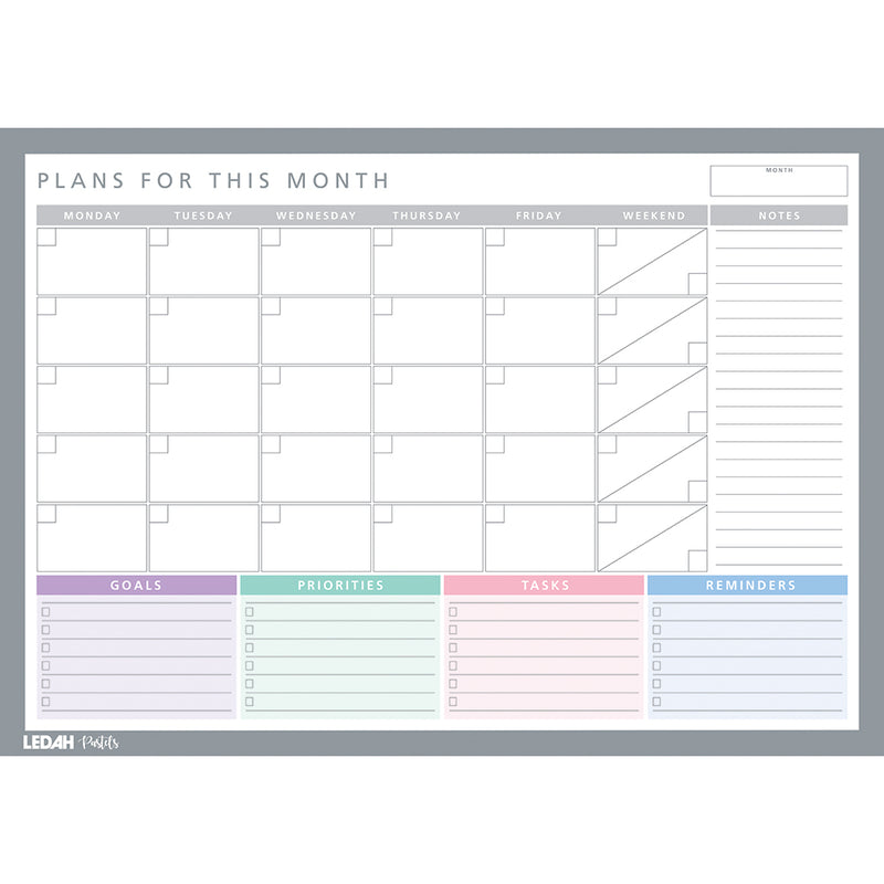 Ledah Pastels Monthly Desk Planner 20 Sheets Undated