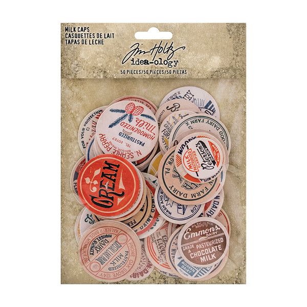 Tim Holtz Idea-Ology Chipboard Milk Caps 50 Pieces