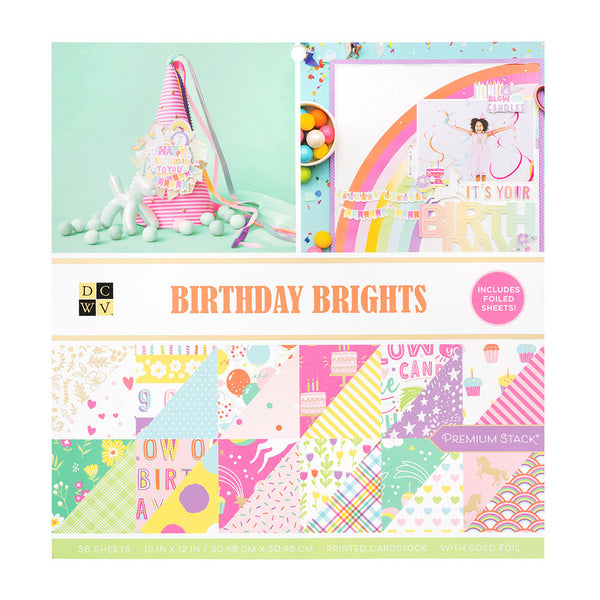DCWV 12" x 12" Double-Sided Birthday Bright Gold Foil 36 Sheets Cardstock Stack