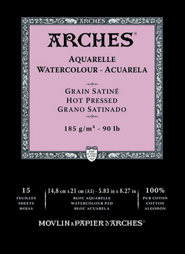 Arches Watercolour Natural White Pad 185gsm Hot Pressed 15 Sheet#Size_14.8X21CM