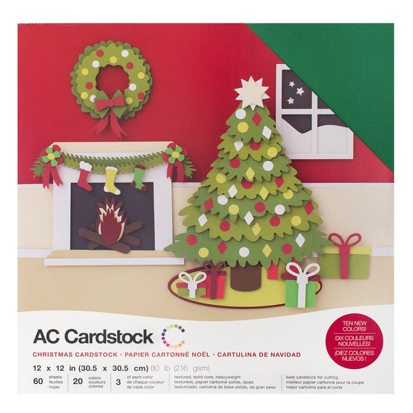 American Crafts 12" x 12" Textured 60 Sheets Christmas Cardstock Variety Pack