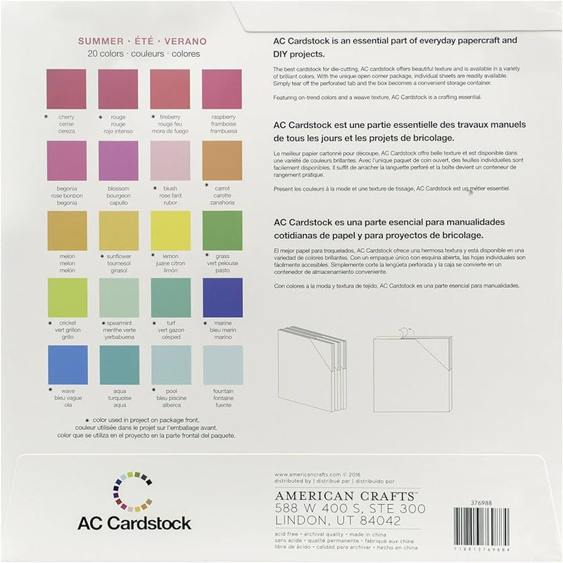 American Crafts 12" x 12" Textured 60 Sheets Summer Cardstock Variety Pack