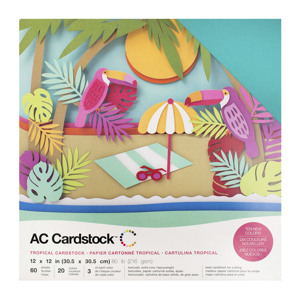 American Crafts 12" x 12" Textured 60 Sheets Tropicals Cardstock Variety Pack